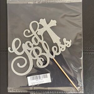 Silver God Bless Cake Topper